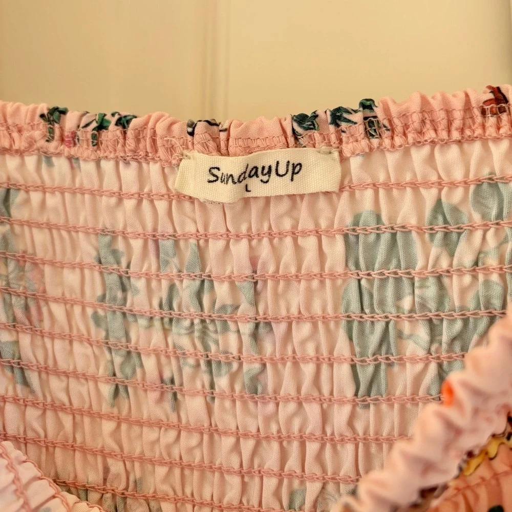 Pink and green botanical puff sleeve midi - Picture 6 of 8